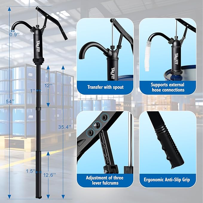 Lever Action Barrel Pump,55 Gallon Drum Pump, For Fuels, Chemicals, Corrosive Liquids, Water Based Fluids, Fits 5 to 55 Gallon Drums & Barrels (PPS - Ultra - Strong Corrosion Resistance)