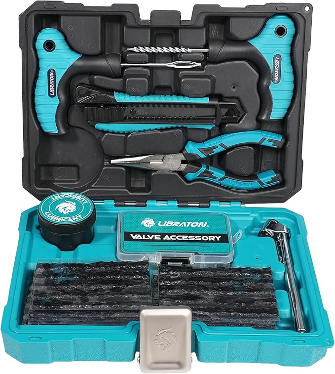 Libraton Tire Repair Kit, 78PCS Tire Plug Kit Heavy Duty Professional Repair Tools to Fix Punctures and Plug Patch Flats, Tubeless Tire Patch Kit for Car, Motorcycle, ATV, SUV, Truck, Tractor, Trailer