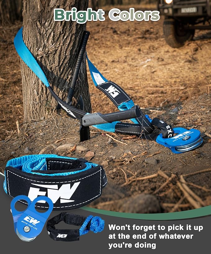 NIXFACE Off Road Recovery Kit | 3in x 8ft Night Glow Tree Saver | 10-Ton Snatch Block | Soft Shackles | Portable Storage Bag | Essential Tool Equipment for Recover Stuck Vehicle Winch Accessory