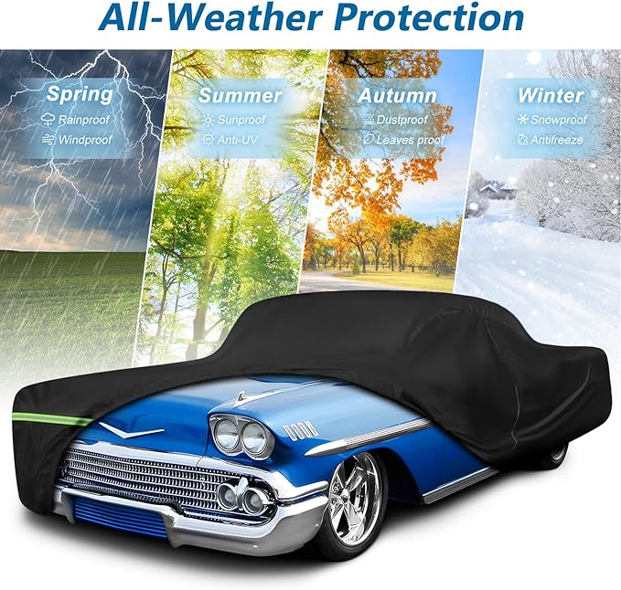 Waterproof Car Covers for Chevy Impala 2-Door/Bel Air/Biscayne 2/Sedan/Coupe 1958-1970,420D Oxford Cloth Sun Heat Protection Outdoor Covers Windproof Heavy Duty All Weather