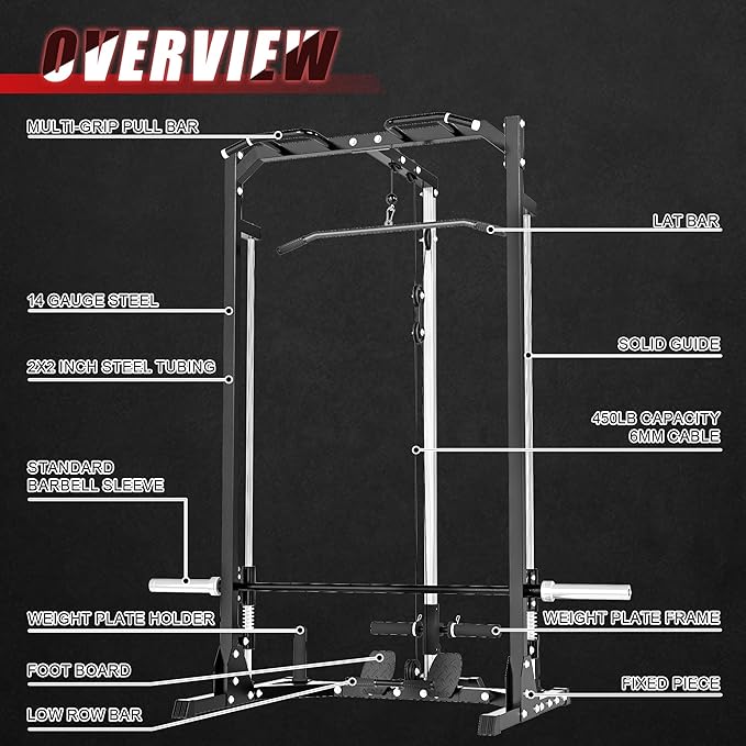 Compact Smith Machine Home Gym - 800lb Barbell Sleeve, Space-Saving Power Cage with LAT Pulldown, Power Rack 5-in-1, 1500lb Capacity for Garage & Small Spaces, P70