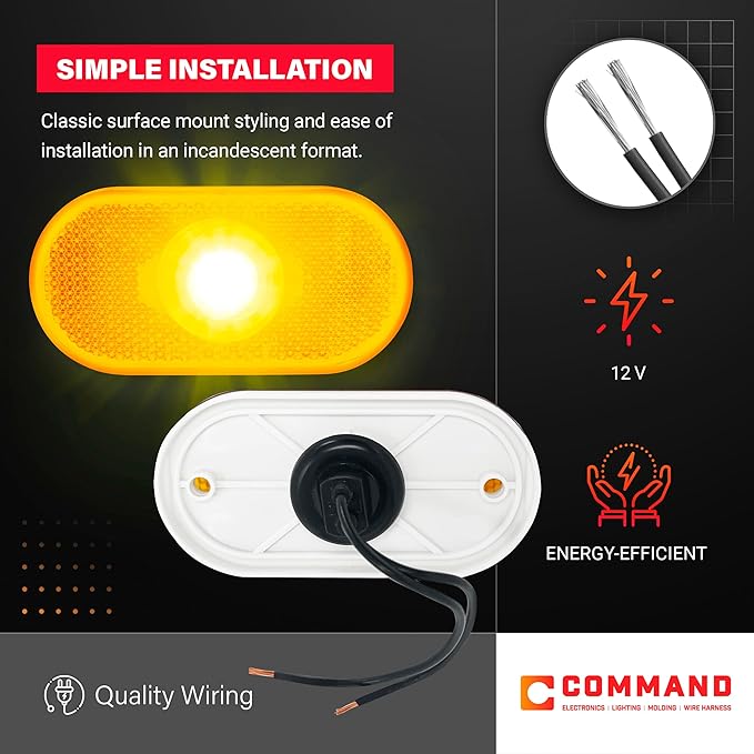 Command Electronics 12V Incandescent Surface Mount Clearance Light – Modern OEM RV, Truck, & Trailer Side Marker – Sealed Polycarbonate Lens – CSA Certified for the US and Canada – Amber – 2-Pack