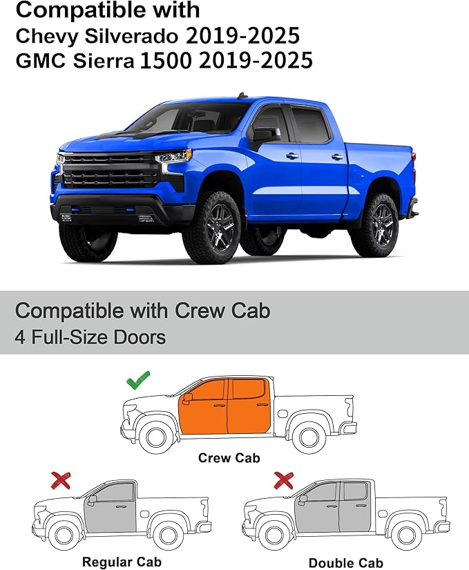 in-Channel Window Rain Guards Fit for Chevy Silverado 1500/GMC Sierra 1500 2019-2026 Crew Cab Extra Durable Window Deflectors Window Visors Vent Visors Vent Shades Truck Accessories