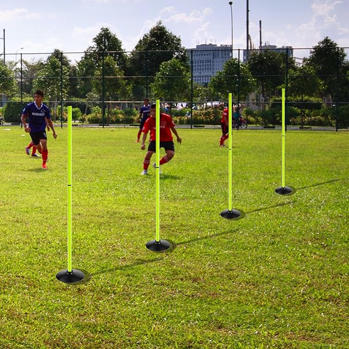 Fluorescent Green Soccer Agility Poles Set Detachable Sports Trainning Speed Pole Slalom Poles with Rubber Base Sport Traning Equipment
