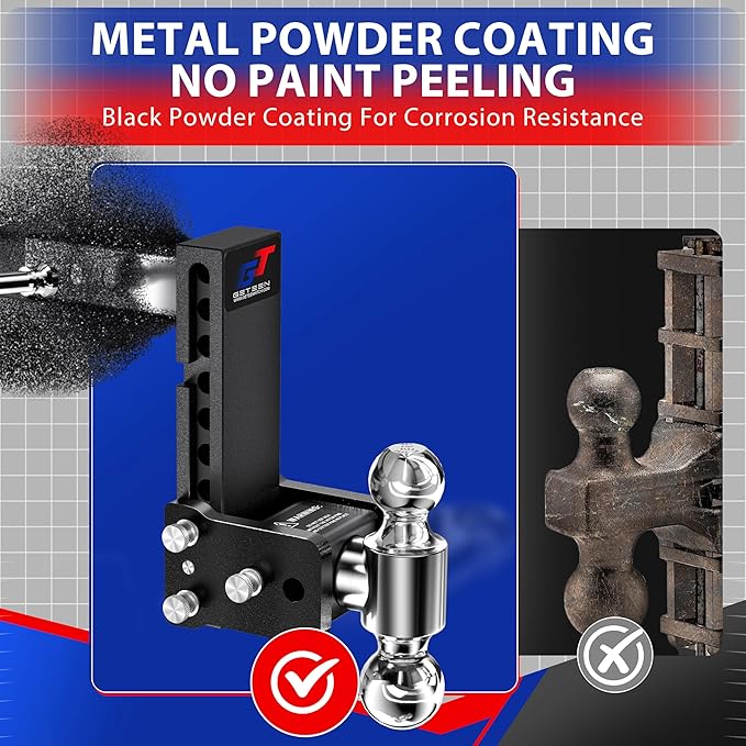 Geteen Trailer Hitches, Adjustable Trailer Hitch Ball Mount - Fits 2.0" Receiver, Dual Ball (2" x 2-5/16"), 7" Drop, 10,000 GTW - GT20072B