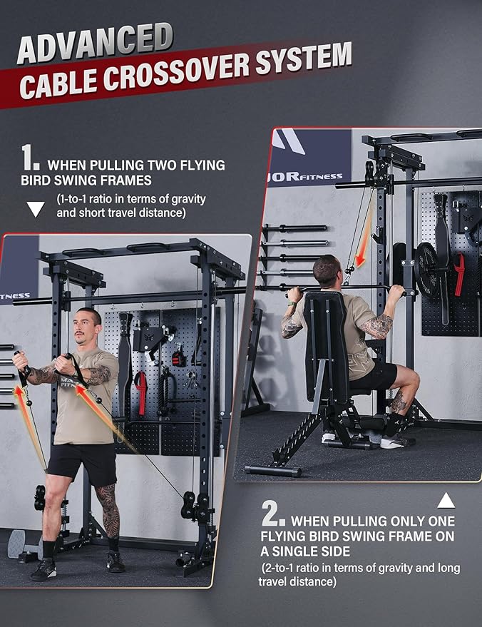 Major Fitness Drone3 Smith Machine – All-in-One Home Gym Squat Rack with Weight Bar, Cable Crossover Machine – Heavy-Duty Fitness Equipment for Strength Training and Full-Body Workouts