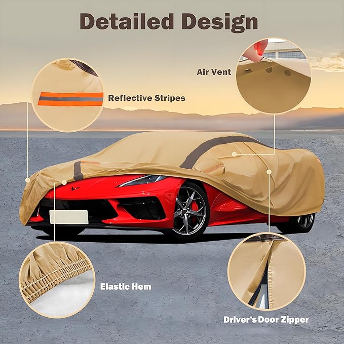 Car Cover Waterproof All Weather Compatible with Chevy Corvette C4 C5 C6 C7 C8, Outdoor Anti-UV Sun Rain Protection Full Exterior Cover