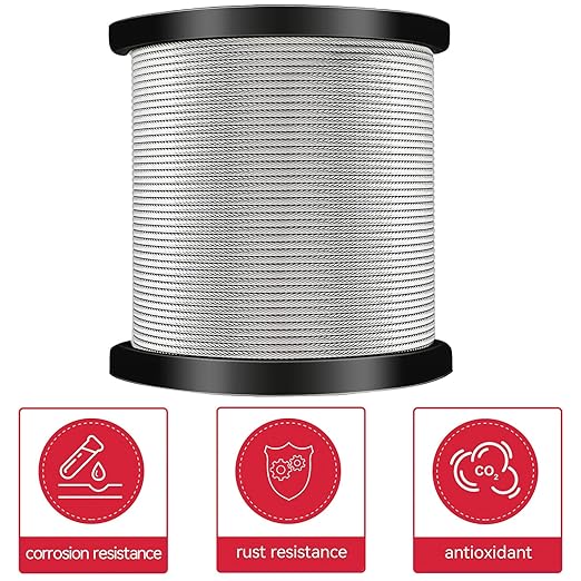 1/4" Stainless Steel Cable,7x19 Strand Aircraft Wire Rope,Cable for and Outdoor Pulley Cables,Breaking Strength 6400 Ibs (1, 200FT)