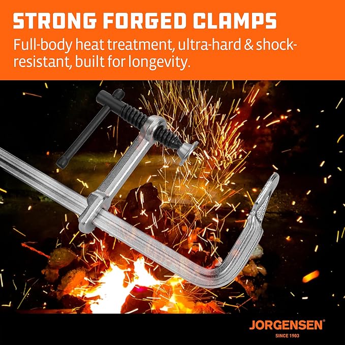 Jorgensen Bar Clamps, 12-Inch Light-duty Drop Forged Steel Bar Clamps for Woodworking and Welding, 2 Pack