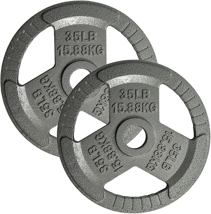 Yes4All Tri-Grip Handles Cast Iron Olympic Weight Plates, 2-Inch Weight Plates for Weight Lifting with Smooth and Durable Finish, Suitable for Strength Training Exercises (Single, Pair and Set)