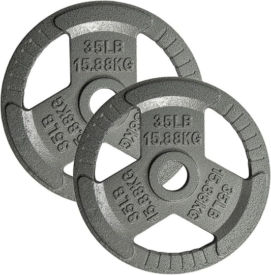 Yes4All Tri-Grip Handles Cast Iron Olympic Weight Plates, 2-Inch Weight Plates for Weight Lifting with Smooth and Durable Finish, Suitable for Strength Training Exercises (Single, Pair and Set)