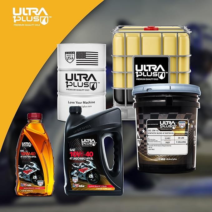 Ultra1Plus SAE 10W-40 4T Motorcycle Synthetic Blend Motor Oil API SL JASO MA2-12 Quarts Bulk Box
