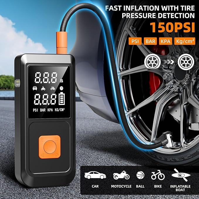 Jump Starter with Air Compressor, 4000A 12V Car Battery Jumper Starter Box (10.0L Gas/8.0L Diesel) with Jumper Cables, LCD Display, 150PSI Tire inflator, LED Flashlight & Power Bank