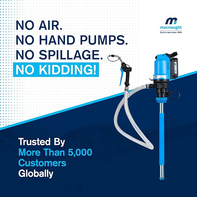 Macnaught BOP Battery Operated Oil Pumps - 16 to 55 Gallon, 5FT Hose, On-Demand Nozzle – for Oil, ATF, Coolant, Hydraulic Fluids – 2 Years Warranty (16-55 Gal Complete Starter Kit)
