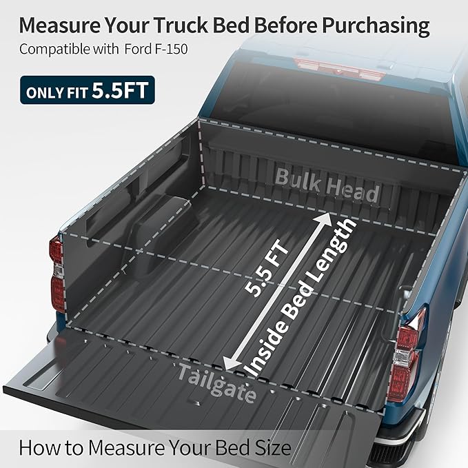 OEDRO FRP Hard Tri-fold Tonneau Cover Fold Truck Bed Covers Compatible with 2015-2025 Ford F150 F-150 with 5.5 Feet Bed