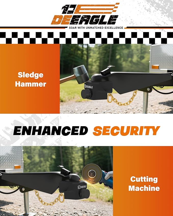 DEEAGLE Heavy Duty Trailer Coupler Lock, RV Trailer Locks Fits 2” Couplers, Anti-Theft Ball Hitch Lock, Black