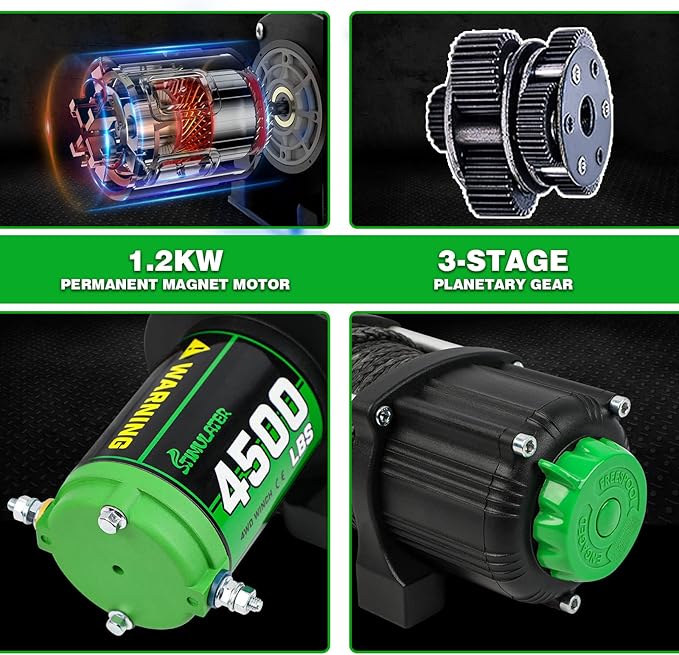 STIMULATER 4500LB ATV Winch, with Synthetic Rope, with Wireless Remote and Wired Switch,Hawse Fairlead&Hook,IP67 Waterproof,Suitable for Most ATVs