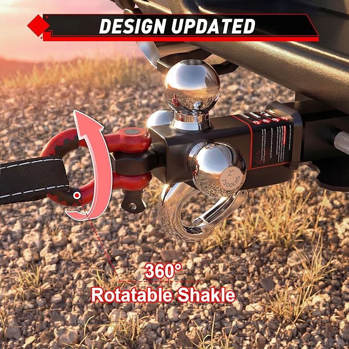 TYT Tri Ball Mount Trailer Hitch ，Fits 2 inch Receiver, Triple Balls (1-7/8", 2", 2-5/16") with Tow Hook & Shackle,10,000lbs GTW,1,000 lbs Tongue Weight, Includes Hitch Pin Lock