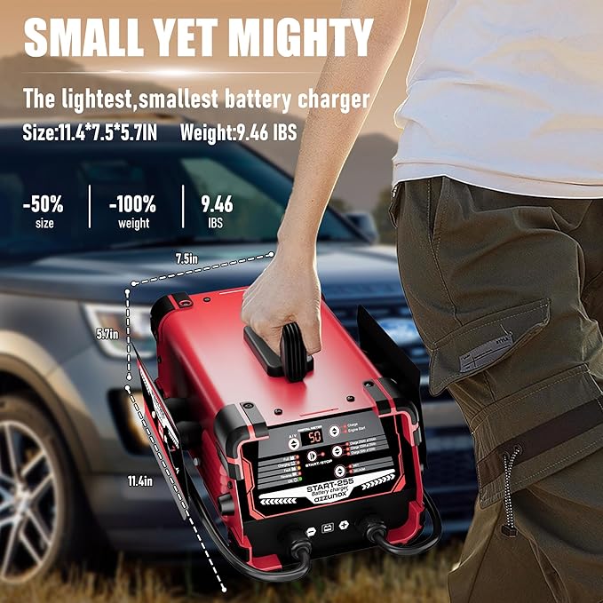 12V 24V Car Battery Charger and 250A Engine Starter, 5-in-1 Solution, Maintainer, 50A Boost, for 12V/24V Power Sport, Automotive, and Marine Batteries