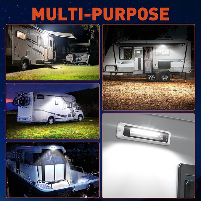 LED RV Exterior Porch Light, 8 Inch 15W 1200LM High Brightness, 10-30V DC, IP68 Waterproof Aluminum Housing for RVs, Trailers, Boats & SUV (White Light 6000K)