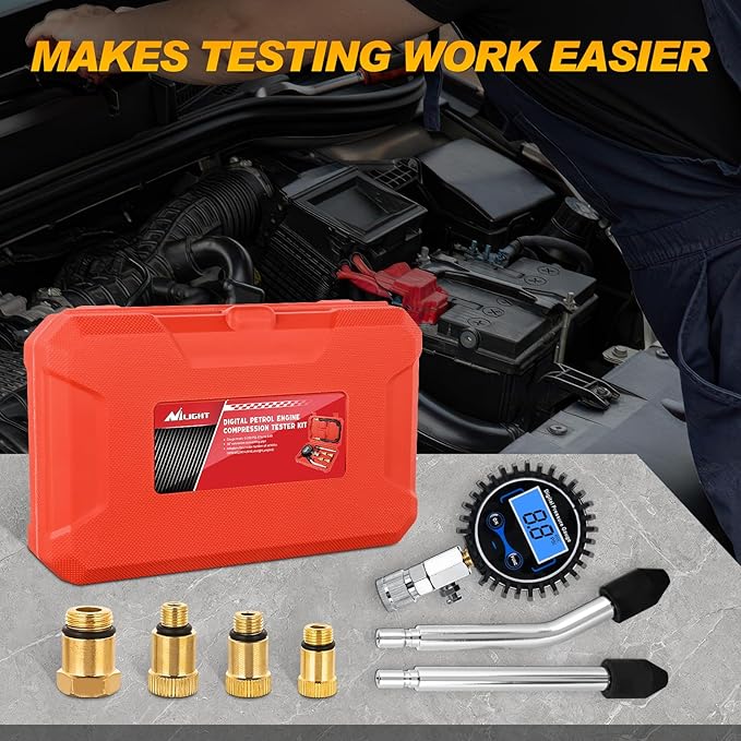 Nilight Compression Tester Kit, Digital Compression Gauge 0-250PSI Automotive Tool for Petrol Gasoline Engine Cylinder Compression Test with Adapter & Hose