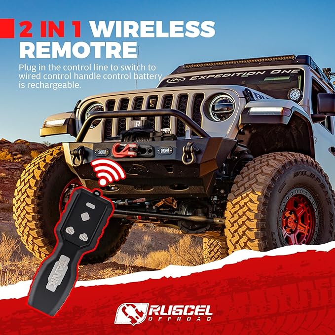 RUGCEL WINCH 20000lb 24V Extreme Duty Truck Winch, Waterproof Electric Synthetic Rope, Black Rope, for Truck,Van, 2 in 1 Wireless Remote Control, Tank Series.