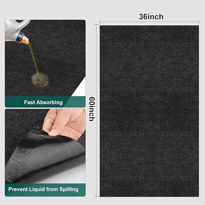 36" x 60" Oil Drip Mat for Garage Driveway, Reusable Rubber Floor Oil Spill Leak Absorbent Pads for Motorcycle Car Oil Leak Stain Resistant(1pcs)