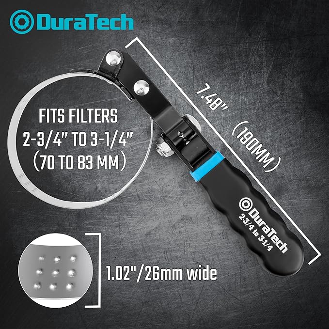 DURATECH Small Swivel Oil Filter Wrench，5 Gear Adjustment Oil Filter Removal Tool Fits Filters 2-3/4" to 3-1/4", Ideal for Car Repair Tools