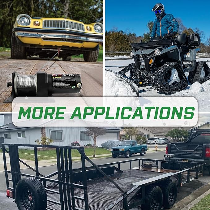 2000lb Winch for ATV, with Steel Cable,ATV Winch with Wired Manual Remote Control Switch,IP65 Waterproof,with Mounting Plate,with Roller Fairlead&Hook