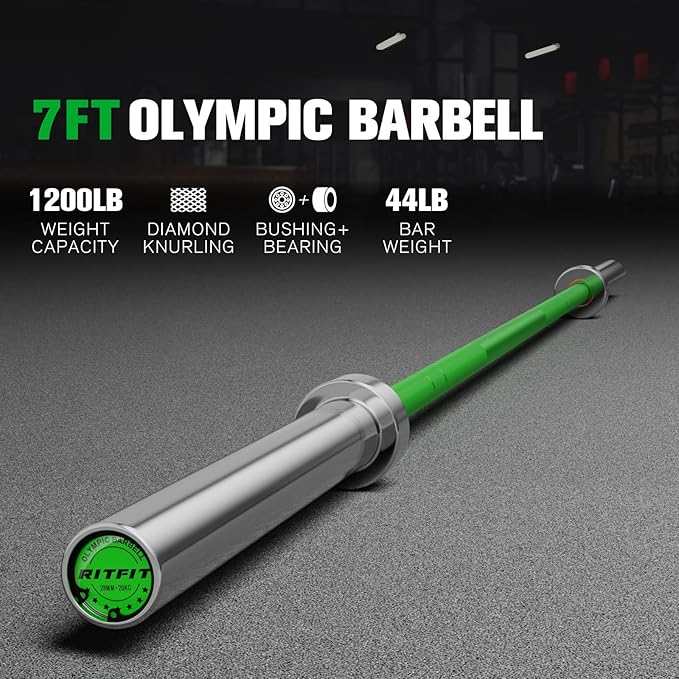 RITFIT 7FT Olympic Barbell for Strength and Weightlifting Training - 2 Inch Olympic Bar for Squat, Deadlift, Bench Press, Curl, Overhead Press - 500lbs/1000lbs/1500lbs Capacity