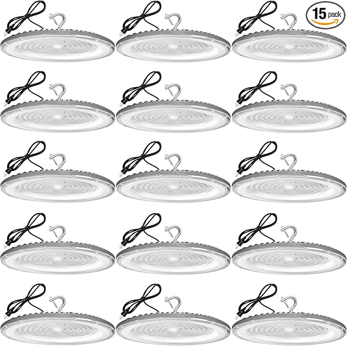 15 Pack 250W UFO Led High Bay Light,120VAC,5000K Daylight Commercial Bay Lighting,IP66 Waterproof,41050LM,1150W MH/HPS with Plug Area Lighting for Warehouse/Shop/Workshop/Barn/Gym/Factory