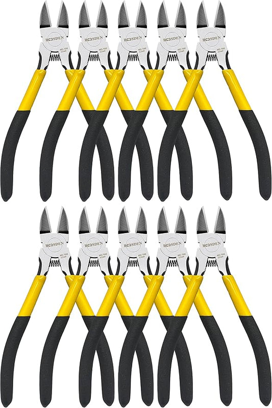 Wire Cutters 10 Pack, 6.5 inch, BOOSDEN Flush Cutters, Spring Loaded Cutting Pliers, Side Cutters, Dykes Cutter, Wire Clippers, Plastic Cutter, Wire Cutters for Jewelry, Floral, Electrical