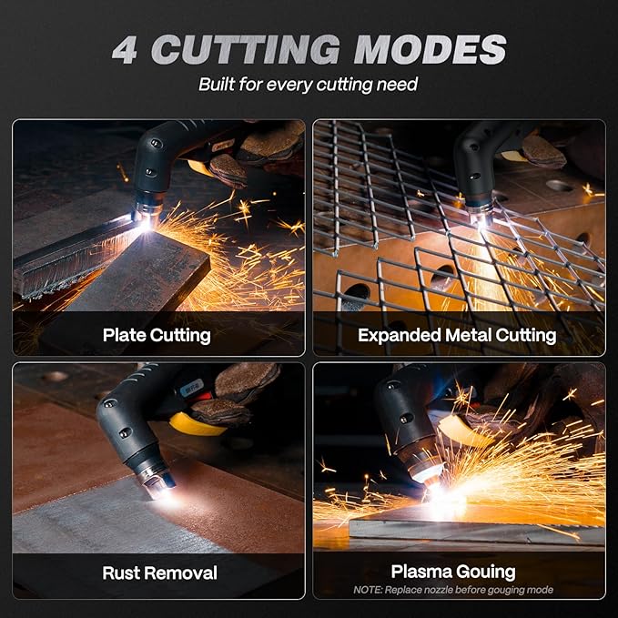 ARCCAPTAIN 60Amp [Non-HF] Plasma Cutter, Blow Back Pilot Arc Plasma Cutting Machine, 110V/220V, Upgraded Large LED Display, Plate Cutting, Expanded Metal, Rust Removal, Gouging, Air Pressure Detection