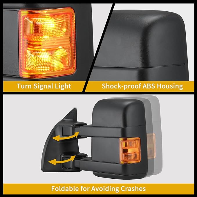 DWVO Towing Mirrors compatible for 99-07 F250/F350/F450/F550 Super Duty Power Heated with Amber Turn Signal Light Side Tow Mirror A Pair