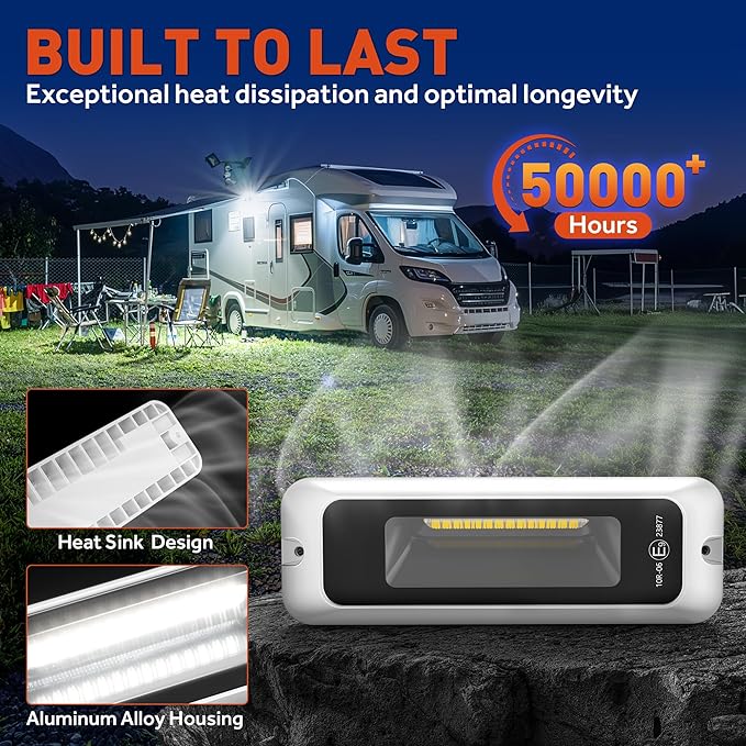 LED RV Exterior Porch Light, 6 Inch 10W 850LM High Brightness, 10-30V DC, IP68 Waterproof Aluminum Housing for RVs, Trailers, Boats & SUV (White Light 6000K)