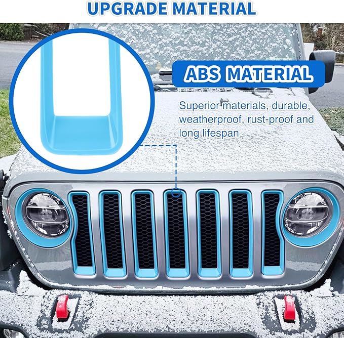 Nilight Grill Inserts fit for Jeep Wrangler Front Grille Inserts Headlight Cover Set for JL JLU Unlimited Sport SportS 2018 2019 2020 2021 2022 2023 Grille Bezels Trim Exterior Accessories Blue 9 Pcs