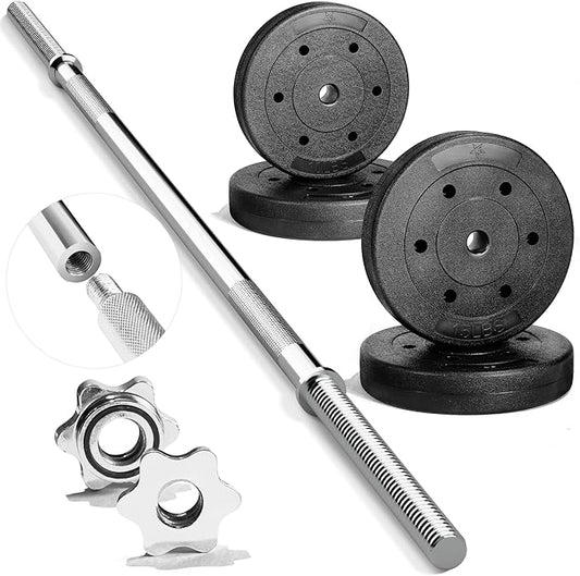 Yes4All 480LB Standard Straight Barbell 60" & EZ Curl Bar 47", Weight Bar 1" Diameter - Star Lock Collars & Rubber Ring for Deadlifts, Squats