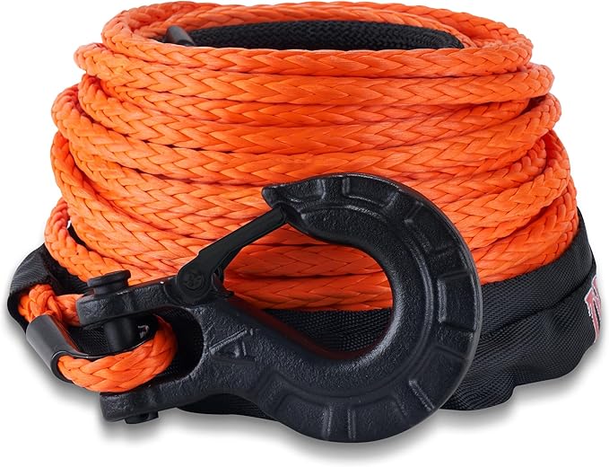 TYT Synthetic Winch Rope 3/8" X 92' with Hook, 27000LBS Synthentic Winch Cable Kit with Protective Sleeve for 4WD Off Road Vehicle Truck SUV Jeep (Orange)