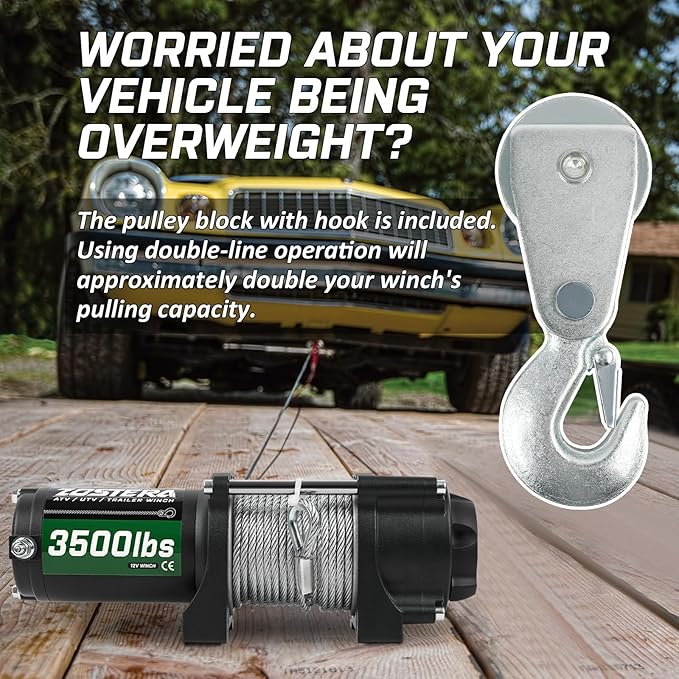 3500lbs ATV/UTV Winch Electric Boat Trailer Winch 12V, Waterproof Winch with Wire Rope, with 2 Wireless Remotes &Wired Switch,with Mounting Plate,Pulley,Rope Damper,Aluminium Fairlead