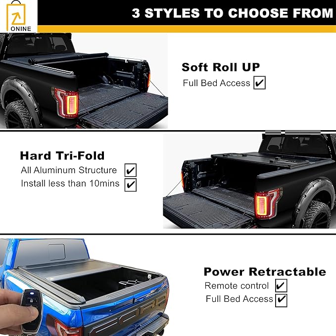 ONINE AWH Hard Tri-Fold Truck Bed Tonneau Cover Custom Fit 2019-2025 Chevy Silverado/GMC Sierra 1500 6.6ft Bed(79.4"), Fleetside, All Weather, Not Work with Factory Side Storage Box