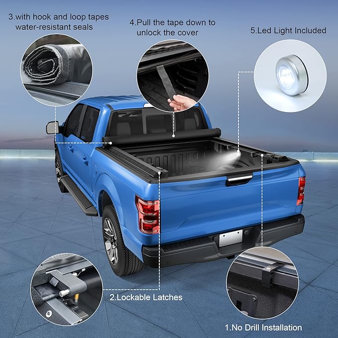 Soft Roll Up Truck Bed Tonneau Cover Replacement for 2015 2016 2017 2018 2019 2020 2021 2022 2023 2024 Chevy Colorado/GMC Canyon 5.2FT Bed Fleetside