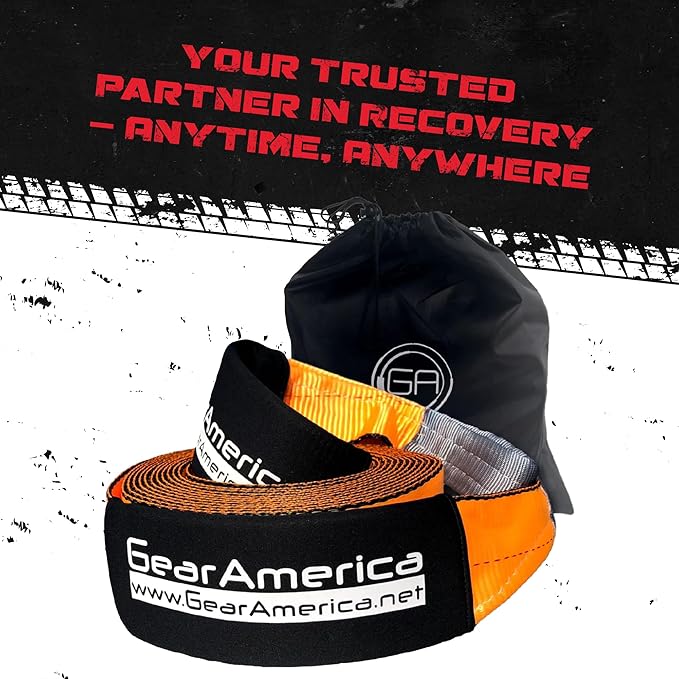 GearAmerica Heavy Duty Tow & Winch Extension 4"x30' - 46,076-lb Recovery Rope for Offroad, Weather Resistant, Triple Reinforced Loops - Truck Accessories - Tow Strap