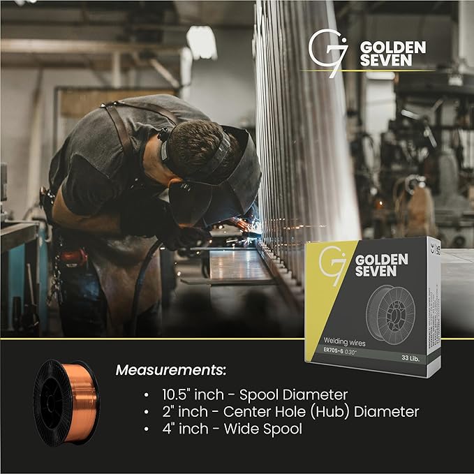 Solid MIG Welding Wire - ER70S-6 .030 Inch - 33 Pound Spool - Mild Steel MIG Wire with Low Splatter and High Levels of Deoxidizers - For All Position Gas Welding - G7 GOLDEN SEVEN