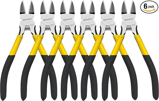 Wire Cutters, 6 Pack, BOOSDEN 6.5" Flush Cutters Spring Loaded Pliers Side Cutting Pliers Diagonal Cutting Pliers Dikes Wire Cutters Side Cutters for Crafts Electrician Work Jewelry Making