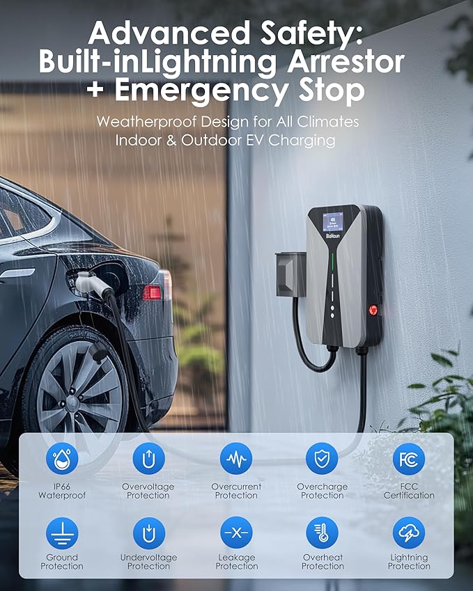 Level 2 EV Charger 48 Amp- 11.5kW 240V Hardwired Wall Charger for Home with 4.3" LCD, 26ft Cable, Scheduled Charging & Wall Holder, SAE J1772 Connector