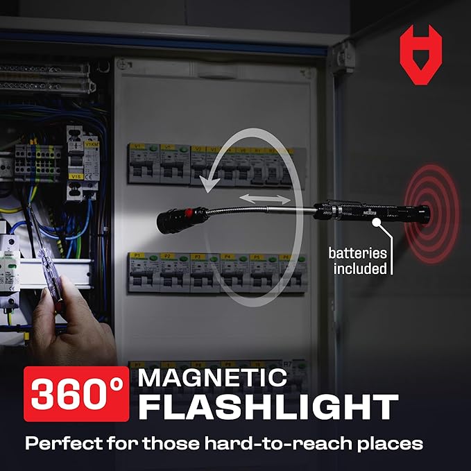 NoCry Telescoping Magnetic Pickup Tool Set for Father's Day Gift — Magnetic Wristband, Extendable Mechanic Mirror, Telescoping Pen, 360° Flexible Flashlight, 3-in-1 Screwdriver — Magnetic Tool Set