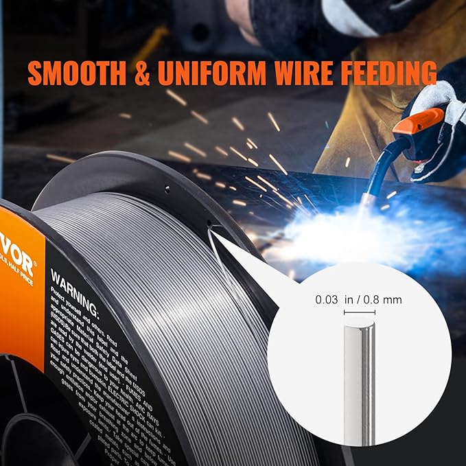 VEVOR Flux Core Welding Wire, E71T-GS 0.030-inch 10LBS, Gasless Mild Steel MIG Welding Wire with Low Splatter for All Position Arc Welding and Outdoor Use