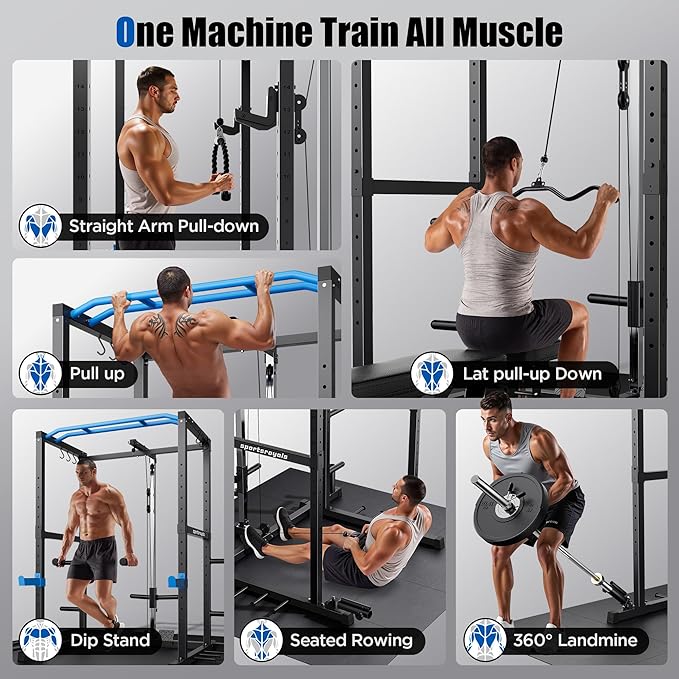 Sportsroyals Power Cage,1600lbs Multi-Function Power Rack with Adjustable Cable Crossover System and More Training Attachment, Weight Cage for Home Gym