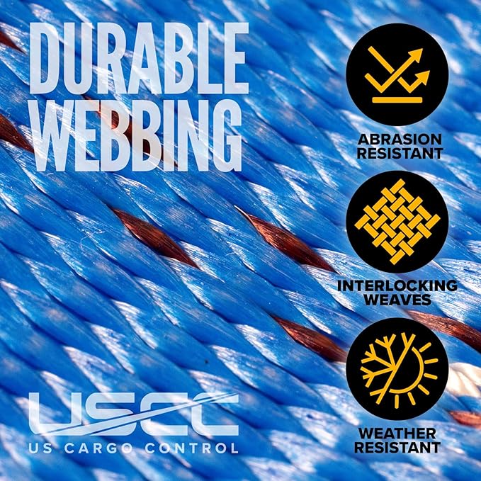 US Cargo Control Winch Straps 4" x 30' (4-Pack), 5,400 LBS Working Load Limit, Heavy Duty Flatbed Tie Downs with Flat Hooks, Blue 4 Inch Straps for Flatbed Trailer, Truck, and Cargo Securement