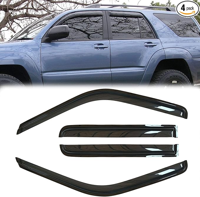 Side Window Wind Deflector fit for 2003-2009 Toyota 4Runner N210, 4pcs Out-Channel Tape-On Nice Rain Guards Set, Dark Smoke Window Visor 94924